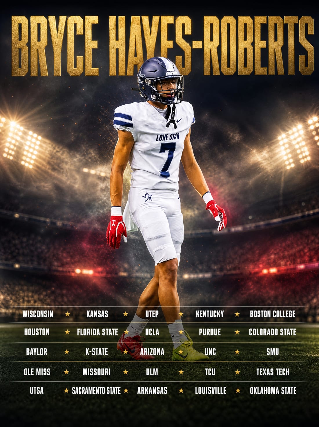 Bryce Hayes-Roberts recruiting graphic — over 25 college football offers.